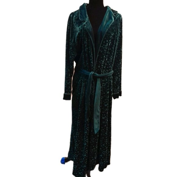 Vtg Cabernet Velvet Burnout Floral Emerald Luxurious Holiday Sz Large Comfy Robe - Picture 1 of 8